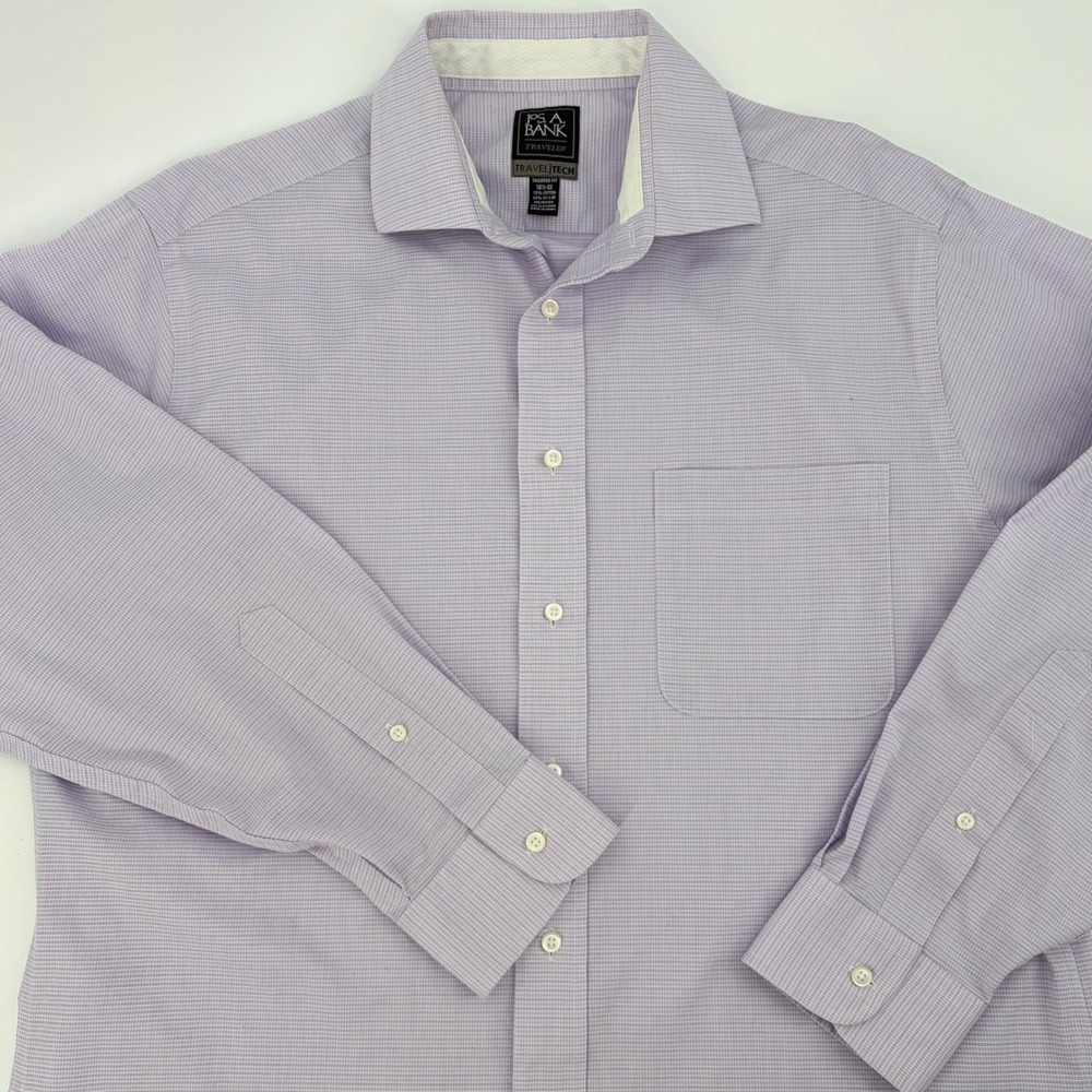 Jos. A. Bank Dress Shirt Mens 16.5-33 Lavender Tailored Fit Traveler Travel Tech - Picture 4 of 7